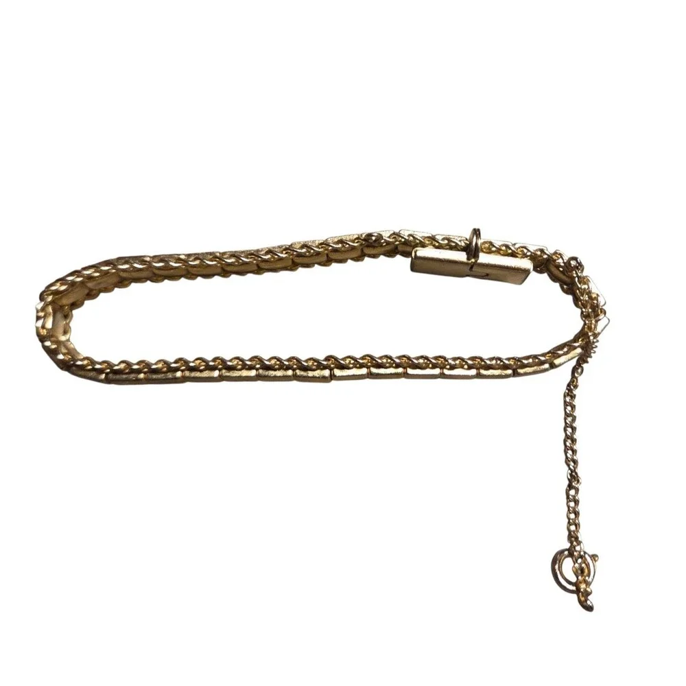 Vintage Gold Tone Diamond Cut Link Bracelet Box Clasp Safety Chain Mid Century